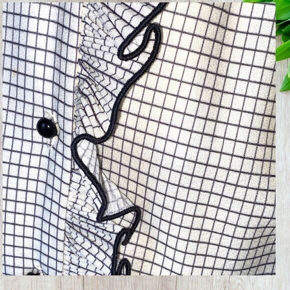 Vintage Lynn Davis Windowpane Ruffle Front Shirt 10 - Picture 12 of 15